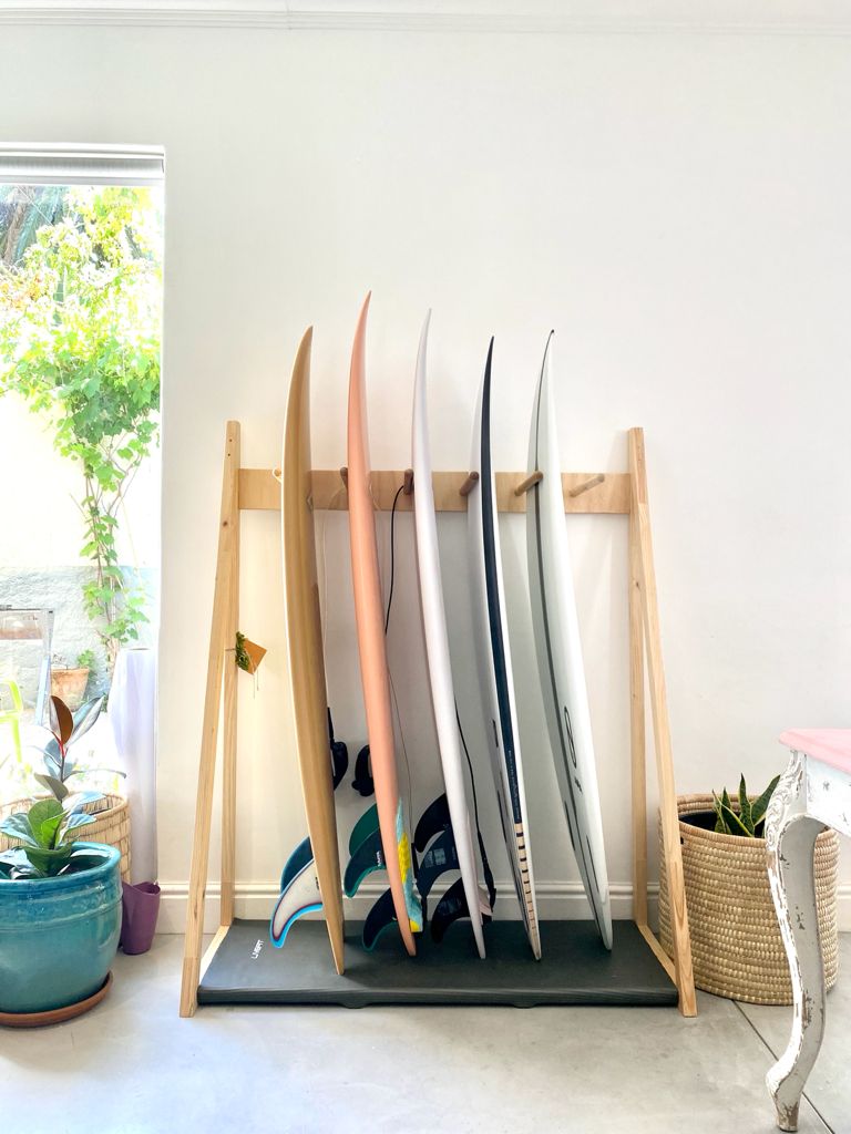 Wooden surfboard storage rack