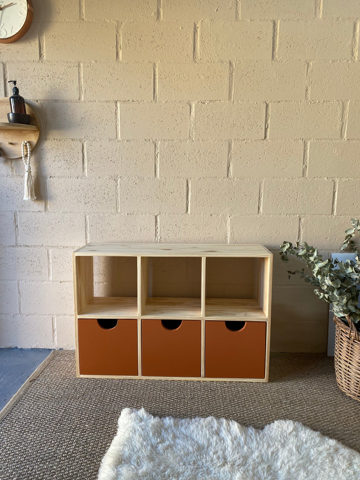 Handcrafted 6 Cube Storage Unit with Copper Storage Boxes by Grandpa's Workshop