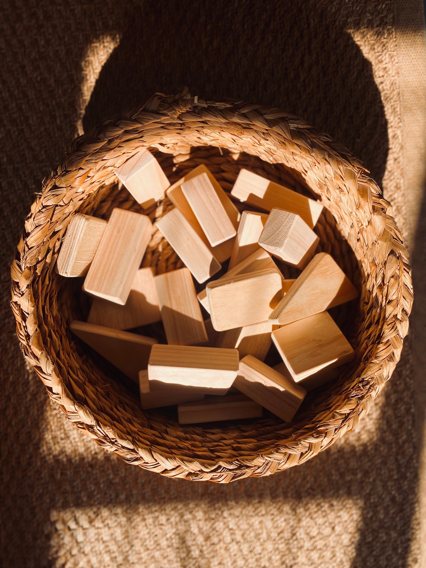 Raw wooden blocks in various shapes made from natural pine, open ended play blocks for babies and toddlers