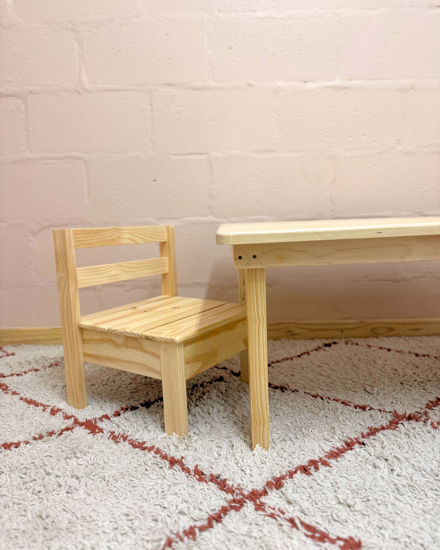 Solid pine toddler chair with backrest, child sized seating for table and chair set