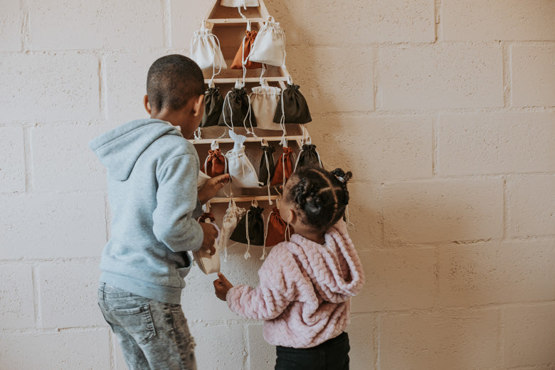 Wooden Advent Calendar Tree with numbered gift bags