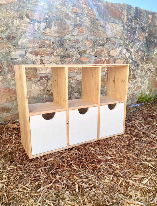 Side view of 6 Cube Storage Unit with Storage Boxes