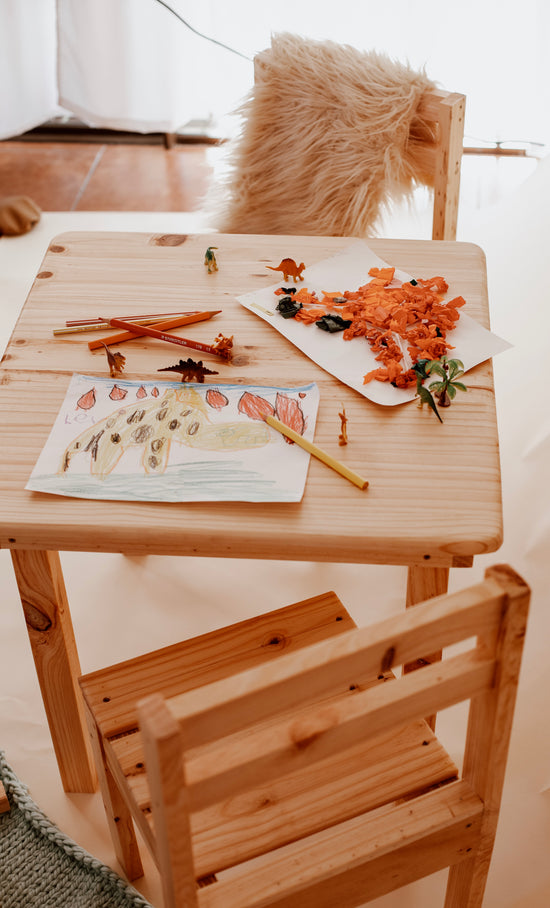 Load image into Gallery viewer, Classic wooden Kids Table and Chair Set in a clear varnish finish - Grandpa&amp;#39;s Workshop
